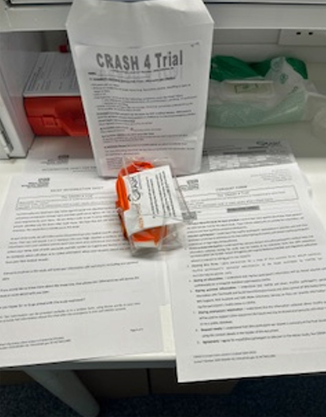 Image of the crash4 study's patient information sheet and consent forms